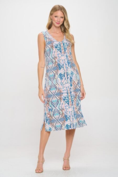 Hit V-neck Midi Tank Dress With Side Slit